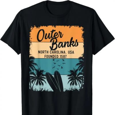 Women's 100% Cotton Vintage Short-Sleeve Round Neck Casual Everyday Graphic Tshirt, Outer Banks OBX North Carolina NC Women's Clothes Top