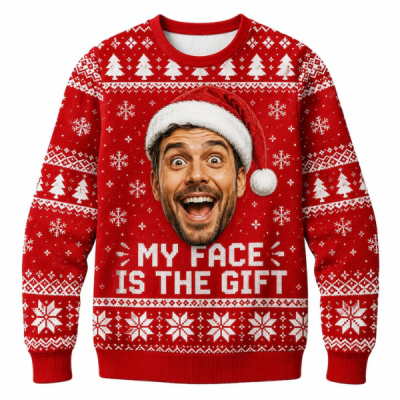 Custom Face Christmas Sweater, Funny Ugly Xmas Sweatshirt, Personalized Photo Holiday Sweater, My Face Is The Gift