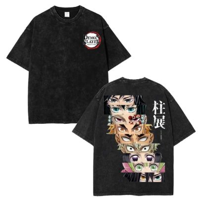 Hashira Eyes Demon Slayer Anime Graphic T-Shirt for Men Women, Washed Oversized Tee, Vintage Casual Unisex Top