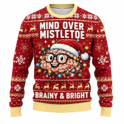 Mind Over Mistletoe Sweater Brainy Bright Ugly Christmas Sweatshirt Neuroscience Medical Holiday Party Jumper Xmas Gift Idea
