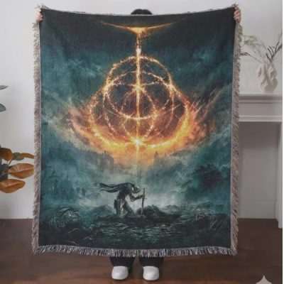 Elden Ring Tapestry Blanket Woven Wall Hanging Dark Fantasy Gamer Room Decor RPG Poster Throw Gift for Him
