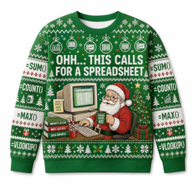 Christmas Ugly Sweater, Funny Spreadsheet Shirt, Accountant Christmas Sweater, Office Gift, Data Analyst Gift, Santa Excel Sweater for Nerds