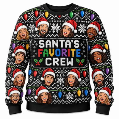 Santas Favorite Crew Sweater Custom Face Ugly Christmas Sweatshirt Personalized Photo Family Matching Holiday Party Jumper Xmas Gift Idea