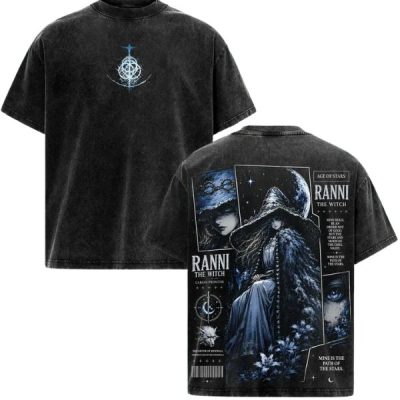 Men's Oversized Vintage Washed Heavyweight Cotton Round Neck Shortsleeve Graphic Tee - 5 Elden Ring
