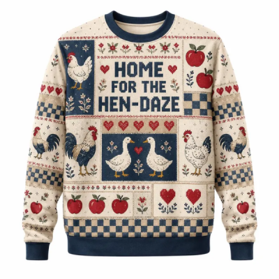 Home For The Hen Daze Sweater Chicken Duck Ugly Christmas Sweatshirt Cottagecore Country Holiday Party Jumper Farm Xmas Gift Idea