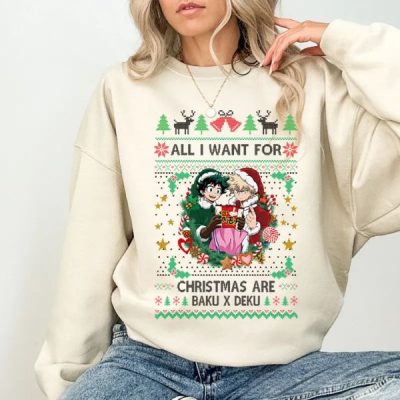 Baku x Deku Christmas SweatShirt, BakuDeku Shirt, My Heroes Academiaa SweatShirt, MHA Christmas Tee, Gift For Fan, For Men, For Women, Streetwear
