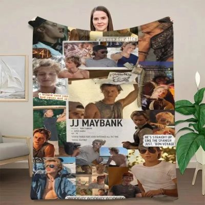 JJ Maybank Outer Banks Photo Collage Flannel Fleece Throw Blanket - Rudy Pankow Classic Quotes, Stain-Resistant, Pogue Life Aesthetic for Teens' Rooms, Gift for Outer Banks Fans