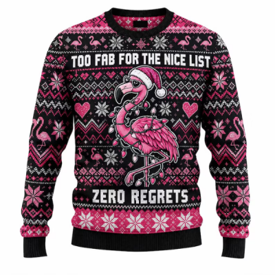 Pink Flamingo Christmas Sweater, Funny Ugly Christmas Sweater, Tropical Holiday Pullover, Flamingo Xmas Gift, Pink Winter Party Sweater Gift