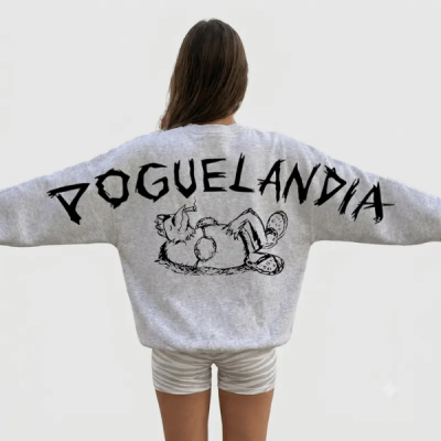 Poguelandia Flag Sweatshirt Hoodie, Chicken in Crocs, Outer Banks Pogue Life Tee Grunge Cartoon Graphic Sweatshirt, Vintage Gothic Back Print Crewneck, Unisex Streetwear