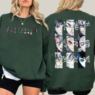 Demon Slayer Sweatshirt, Anime Characters 2 Sided Hoodie, Hashira Kimetsu No Yaiba Shirt, Unisex Sweater Pullover Tee