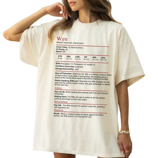 D&D Wife Stat Block Shirt, Dungeons & Dragons Wife Gift, RPG Game Sweatshirt, Gift for Her