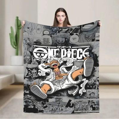 One Piece Luffy Gear 5 Nika Black White Manga Collage Throw Blanket