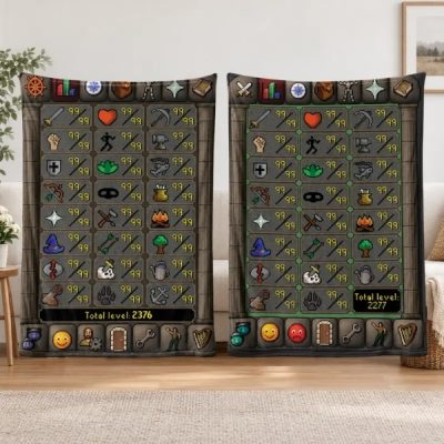 Old School RuneScape Maxed Stats 2376 & 2277 Fleece Christmas Sherpa Blanket, OSRS 99 Classic MMORPG Adventure Fan Collection, Soft and Cozy, Premium, All Season Warm, Comfortable Bedding Decor, Perfect for Dormitories, Gaming Rooms, Office Naps, Sofa
