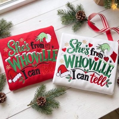 Embroidered She's From Whovill I Can Tell Sweatshirt, Christmas Crewneck, Funny Holiday Sweater, Xmas Gift for Her