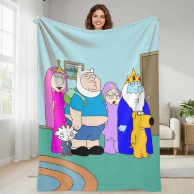 Adventure Time x Family Guy Cartoon Print Built to Last Flannel Throw Blanket