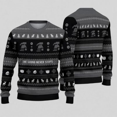 The Grind Never Stops Ugly Christmas Sweater, OSRS Festive Gaming Ugly Sweater, Retro Holiday Unisex Ugly Sweater