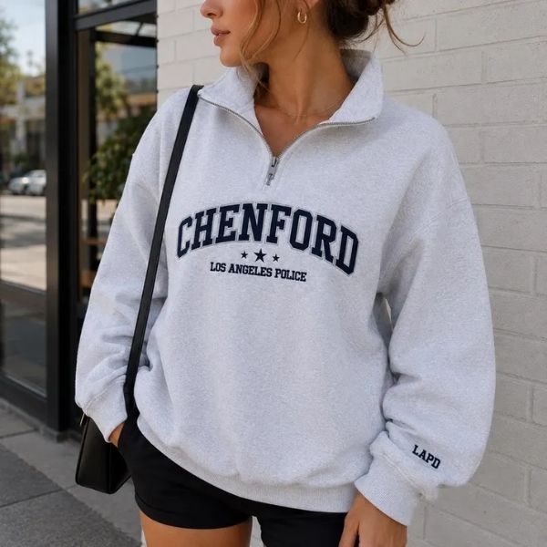 Embroidered Chenford Quater Zip Sweatshirt, Chen Bradford Sweatshirt ,The Ruukie Sweatshirt, LA Police Sweatshirt