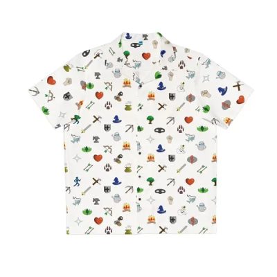 RuneScape Icon Pixel Hawaiian Shirt, Cozy MMORPG Game, Retro Fantasy Video Game Symbols, Cute Gamer Gift, RPG Adventure Shirt