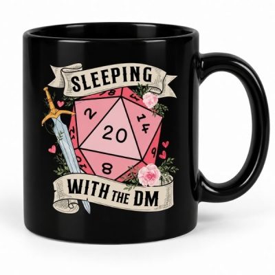 Sleeping With The DM D20 Dice TTRPG Graphic Print Mug, Dungeon and Dragons Coffee Cup