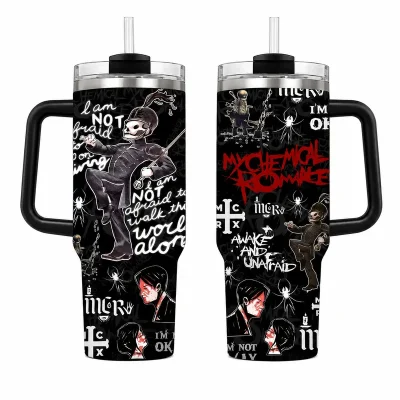 MCR  My Chemical Romance 40oz Tumbler Stainless Steel with Straw, Double Wall Insulated, With Handle