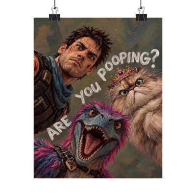 NO FRAME Funny Dungeon Crawler Carl Vertical Poster, "Are You Pooping?" Toilet Bathroom Print, Book Lover Gift, Donut And Mongo Wall Art